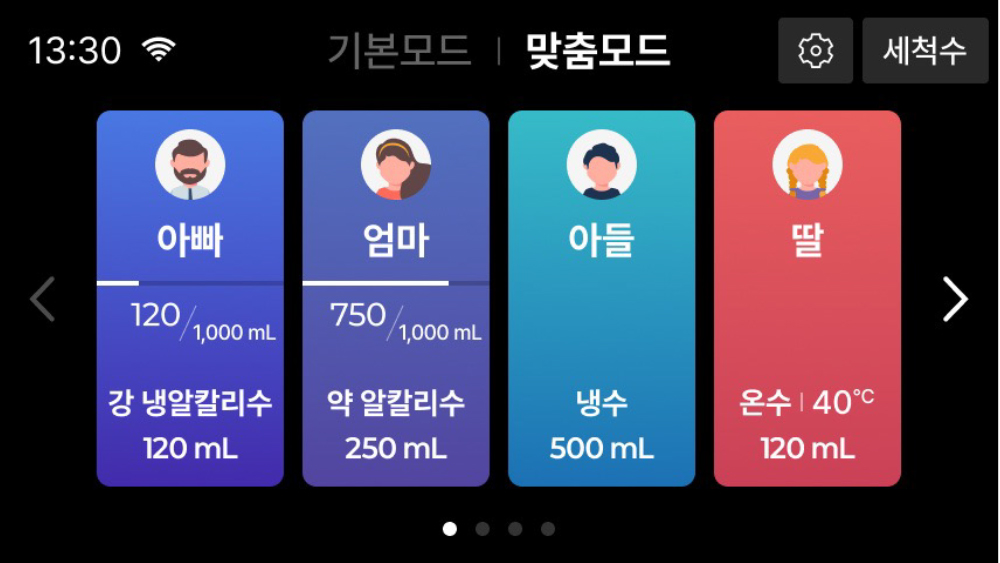 밸런스아쿠아 맞춤모드 UI 화면